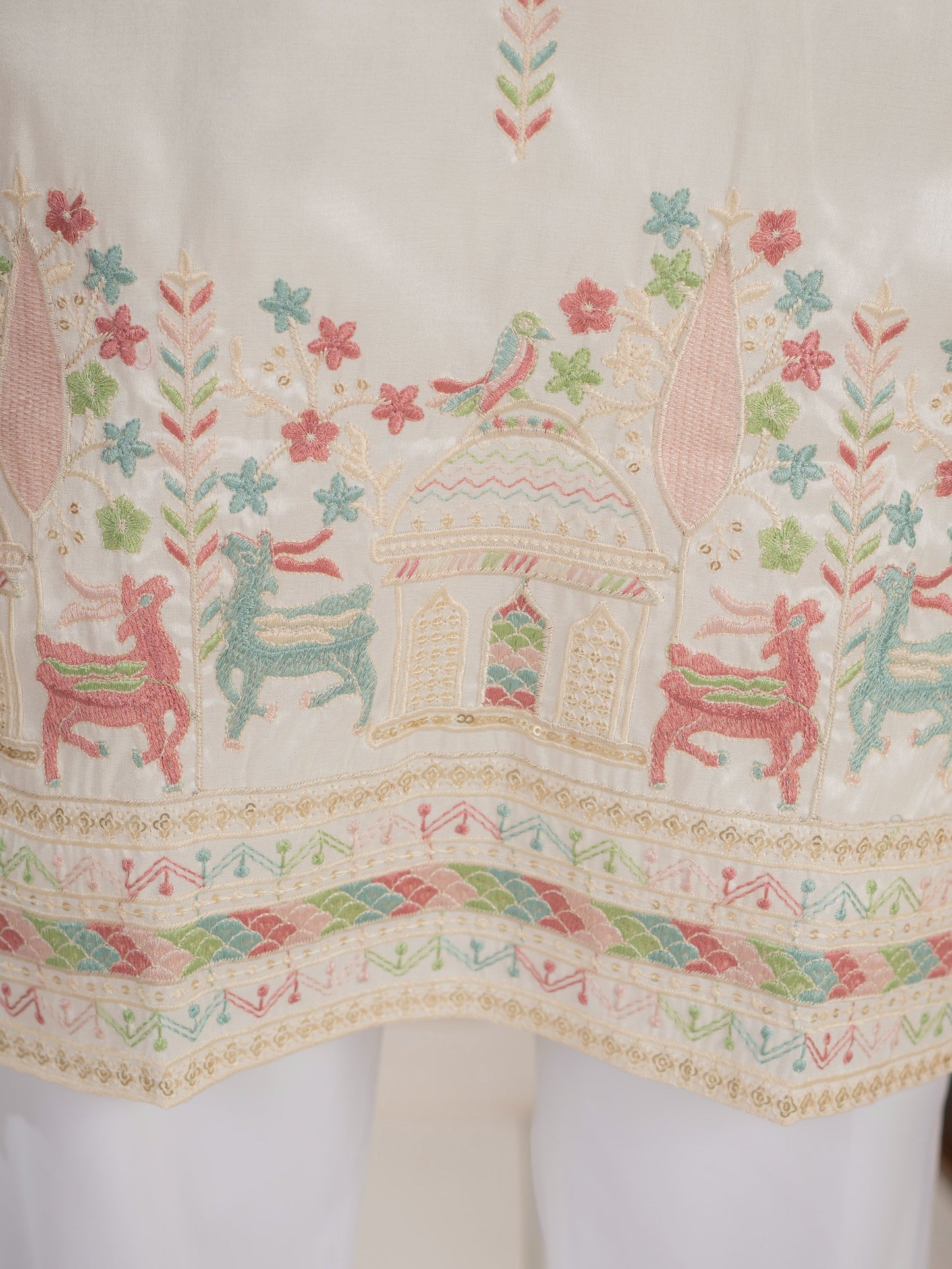 Festive White Silk Multi Thread Embroidered Mens Kurta Set