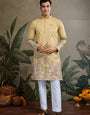 Yellow Viscose Silk Mens kurta for haldi ceremony